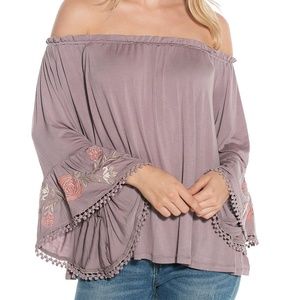 C + J Collections Off-the-Shoulder Purple Blouse L